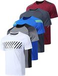 5 Pack Men’s Active Quick Dry Crew Neck T Shirts | Athletic Running Gym Workout Short Sleeve Tee Tops Bulk, White/Gray/Blue/Charcoal/Maroon, Medium