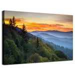 Nature Canvas Wall Art Great Smoky Mountain Sunrise Picture for Living Room Blue Ridge Photo Prints Bedroom Decor National Park Poster Forest Landscape Painting Framed Artwork Home Decorations 12x16