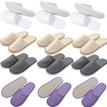 Aisetmoon 12 Pairs Disposable Travel Slippers, Washable Disposable Home Slippers, Closed Toe Spa Slippers Reusable Hotel Slipper Guest Slippers, Non-Slip Slippers 4 Colors