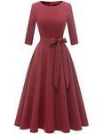 DRESSTELLS Red Dresses for Women Party Dresses Vintage Mother of The Bride Cocktail Dress 3/4 Sleeves Raspberry M