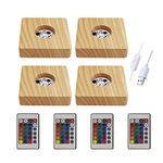 luolety Wooden LED Light Base Display Base, USB Wood Light Display Base Crystal Glass Light Base Stand for 3D Crystal Glass Resin Art (Square Wood Multicolor Light,4pcs)