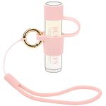 Desing Wish Silicone Lip Balm Holder with Cap Cover Portable Chapstick Holder Keychain Sleeve Lip Balm Key Chain with Key Ring and Wrist Strap Lanyard (Pink, 1)