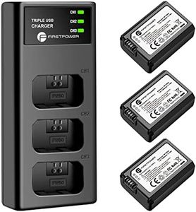 FirstPower NP-FW50 Battery 3-Pack and Triple Slot Charger for Sony Alpha A6000 A6300 A6400 A6500 A7 A7II A7RII A7SII A7S A7S2 A7R A7R2 A5100 A5000 RX10 RX10II ZV-E10