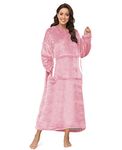 Lostrain Blanket Hoodie, Oversized Oodie Sherpa Wearable Super Soft Warm Cozy with Giant Hoody Plush Fleece Big Pocket Fit for Adults Men Women Teens One Size Indoor Outdoor-Pink