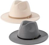 Lisianthus 2 Pack Women & Men Classic Wide Brim Belt Buckle Fedora Hat Set 7