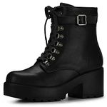 Allegra K Women's Zip Chunky Heel Platform Ankle Black Combat Boots - 9 M US