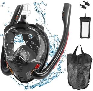 WOTOW Full Face Snorkel Mask - Snorkel Set with 180°Panoramic View Diving Mask Anti-Leak Dry Top Snorkel Waterproof Phone Pouch Travel Bag - Snorkeling Gears for Adults Scuba Diving (Black, Medium)