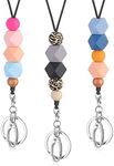 DIVINA VITAE 3PCS Teacher Lanyards for ID Holder - Silicone Beaded Badge Lanyard Retractable and Breakaway - Cute Boho Fashion Lanyard for Women, Nurse, Office, Students