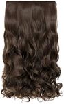 REECHO 20" 1-pack 3/4 Full Head Curly Wave Clips in on Synthetic Hair Extensions HE008 Hair pieces for Women 5 Clips 4.5 Oz Per Piece - Dark Chocolate Brown