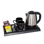 Shoppers Hub PNQ Heavy Duty Electric Kettle with Welcome Tray Set for Ideal Use in Homes and Hotel Rooms (Set Contains 1 Unit of Honeyson Branded Premium 1.2 Litres Electric Kettle & 1 Unit of ABS Fibre Based Tray with Sugar, Straw & Sachet Holder)