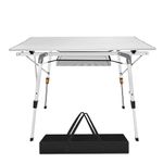 EFAN 90X53CM Folding Camping Table with Storage Net, Aluminium Roll Up Table Height Adjustable, Lightweight Folding Beach Table with Carrying Bag for Picnic Garden BBQ, Sliver