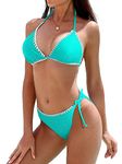 Charmo Women's Bikini Set Swimsuit Two Piece Bathing Suit Side Tie Bikini Bottoms Aqua M