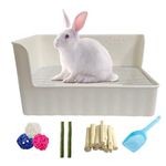 Tfwadmx Rabbit Litter Box Toilet Bunny Corner Litter Pan Pet Toilet Potty Trainer with Scoop Rabbit Chew Toys for Guinea Pigs Galesaur Chinchilla Ferret Small Animal (White)