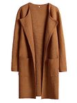 ANRABESS Women's Open Front Knit Lightweight Cardigan Casual Long Coatigan Sweater Lady Jacket Coat 2024 Fall Outerwear, Caramel, Medium