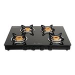 Faber high efficiency 4 Brass Burner gas stove, ISI Certified gas stove, with Jumbo Burner, Manual Ignition,double drip tray (COOKTOP JUMBO NEO XL 4BB) 5 year warranty on burners, Black