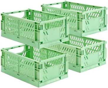 HUUSMOT 4-Pack Small Pastel Plastic Storage Baskets, Collapsible Crates for Organizing, Space-Saving Mini Bins for Classroom, Kitchen, Office, Bedroom (Green, 9.8" x 6.5" x 3.8")