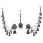 Shining Diva Fashion Latest Stylish Oxidised Maang Tikka Bahubali Jhumka Earrings for Women and Girls (12395er)