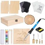 Pyrography Wood Burning Tool Set,Wood Burning Kit,Professional Pyrography Wood Engraving Art Kit with Burner Pen, Stencils, Wooden Plaques,Unfinished Wooden Boxes,Watercolor Paints for Adults and Kids