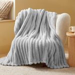 Bedsure Twin Blanket for Couch - Super Soft Cozy Blankets for Women, Cute Small Fleece Throws for Girls, Light Grey，60x80 Inches, Wider Striped Design