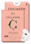 Rael Bamboo Face Sheet Mask - Collagen Facial Mask with Collagen Essence, Hydrating, Moisturizing (Collagen, 5 Sheets)
