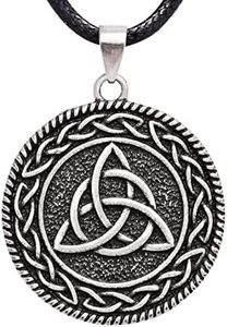 HAQUIL Celtic Triquetra Necklace, Celtic Trinity Knot Medallion Pendant, Faux Leather Cord, Celtic Jewelry Gift
