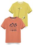 HELLCAT Trendy Typographic Printed Cotton Blend Half Sleeve T-Shirt for Boys - Pack of 2 / Saffron & Toddler Yellow / 9-10 Years