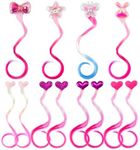 12 Pieces Hair Clips for Girls, Bow Curly Pink Gradient Hair Extensions for Kids, Little Girl Hair Clips Accessories for Ponytails Princess Dress Up