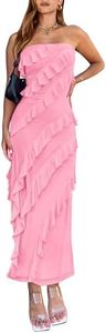 BTFBM Summer Dresses for Women Formal Dresses Strapless Slim Fit Party Dresses Wedding Guest Dress(Light Pink,XX-Large)