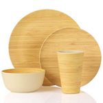 MORGIANA 4PCS Dinnerware Set, Morgiana Reusable Tableware Set for 1 Person, Bamboo Plates and Cups for Camping Picnic Outdoor Party(Bamboo)