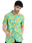 GLORYBOYZ Half Sleeve Printed Shirts for Men Relaxed Fit Tropical Leaf Hawaiian Stylish Men's Casual Shirt Revere Collared Neck Fashionable Goa Beach Vacation Summer Shirts for Men (Yellow S)