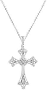 Amazon Essentials Sterling Silver Diamond Accent Cross Pendant Necklace, 18" (previously Amazon Collection)