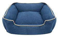 PAWPOURRI Blue Bolster Pet Bed for Medium Dogs, Denim | Cuddler Bed | PolyFibre Filling | 100% Cotton | Washable Cover (68x 50x 18 Cm) Medium Size