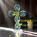 QFkris Crystal Cross Standing Traditional Cross Figurine 8'' Tall Glass Craft (Colorful)