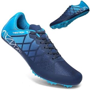 THESTRON Professional Spikes Track & Field Shoes for Men Women Kids Breathable Racing Jumping Sprint Running Sneakers Dark Blue