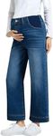 BLENCOT Maternity Jeans for Women High Waist Wide Leg Flare Stretch Pregnancy Denim Pants with Pockets Dark Blue L