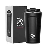 Travel Mug, Insulated Reusable Coffee Cup with Spill Proof Lid, 510ml, UK Brand, Stainless Steel, Large Size, Keep Drinks Hot and Cold, 17oz, Black