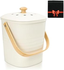 Vipush Bamboo Fiber Compost Bin with Lid Small Countertop Compost Bin Includes Charcoal Filter, Beige