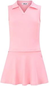 LIONJIE Kids Girls Tennis Golf Dress Outfit Sleeveless Dress with Pockets Athletic Skorts and Polo Tank Top Sets, Pink, 9-10 Years