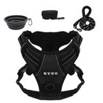 BYTO® No Pull Dog Harness, Adjustable Soft Padded Dog Vest, Reflective Strips, Easy Control with a Heavy Duty 5ft Dog Lead, Foldable Dog Bowl and Dog Waste Bag Dispenser (Black, Medium)