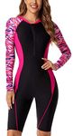 Women Swimsuit One Piece Long Sleeve Boyleg Rash Guard Swimwear Surfing Suit Zip Front Knee Length Swim Suit Kayaking Dive Skins