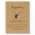 Gold Star Sign Coin Charm Pendant Chain Necklace – Night – Aquarius (20th January - 18th February) - Zodiac Constellation Horoscope Celestial Astrology Jewellery - Women Men Gift