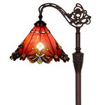 Bieye L30681 Baroque Tiffany Style Stained Glass Reading Floor Lamp with 13 inches Wide Handmade Lamp Shade for Living Room Bedroom, Light Direction is Adjustable, 65 Inches Tall, Red