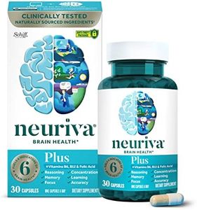 NEURIVA Brain Support Supplement - Plus (30 count in a bottle), Plus B6, B12 & Folic Acid, Supports 6 Indicators Of Brain Performance: Focus, Memory, Learning, Accuracy, Concentration & Reasoning