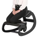 Predawn Ergonomic Kneeling Chair for Upright Posture - Rocking Chair Knee Stool for Home, Office & Meditation - Wood & Linen Cushion(Black)