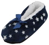 Atania Ladies Ballet Style Plush Slipper Socks Navy Stars S/M