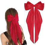 WLLHYF Big Bow Barrettes Long Tail French Ribbon Hair Pins Soft Silky Satin Hair Clip Metal Bowknot Clips 90's Accessories for Party Valentine's Day Women Girl (Red)