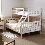 ELEGANT White Wooden Triple Sleeper Bed Frame Solid Wood Bunk Bed Frame with Guard Rail, 3ft Single for Kids, 4FT6 Double for Adults, Pine Wood Bedroom Furniture