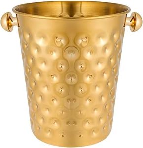 BARsics 5-Quart Metal Golden Champagne Bucket, Hammered Mirror Finish Stainless Steel Ice Bucket for Party, Wedding, Banquet (Gold)