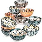 Foraineam 12 Pack Porcelain Bowls, 10 Ounces Small Bowl Set, Colorful Floral Round Bowl for Soup, Ice Cream, Snacks, Rice, Salad, Fruits, Side Dishes, Dishwasher and Microwave Safe