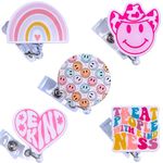 5 PC Cute Nurse Badge Reel Retractable Name Tag ID Clip Holder Retro Pink Cowboy Smiley Face Be Kind Heart Rainbow for Nurses Nursing Student RN Pediatric Teacher Funny Office Work Accessories